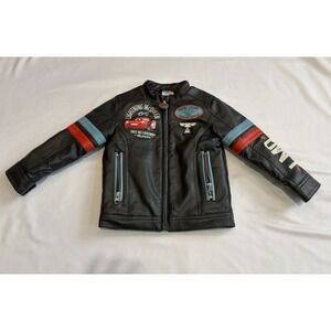Disney Cars Lightning McQueen Faux Leather Jacket Kids Size 2 Racing Style